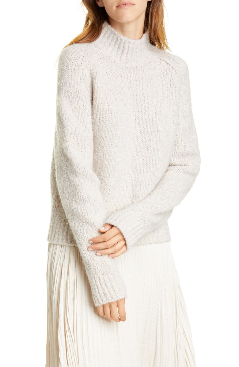 Vince Textured Sleeve Wool, Silk & Cashmere Turtleneck Sweater, Main, color, 