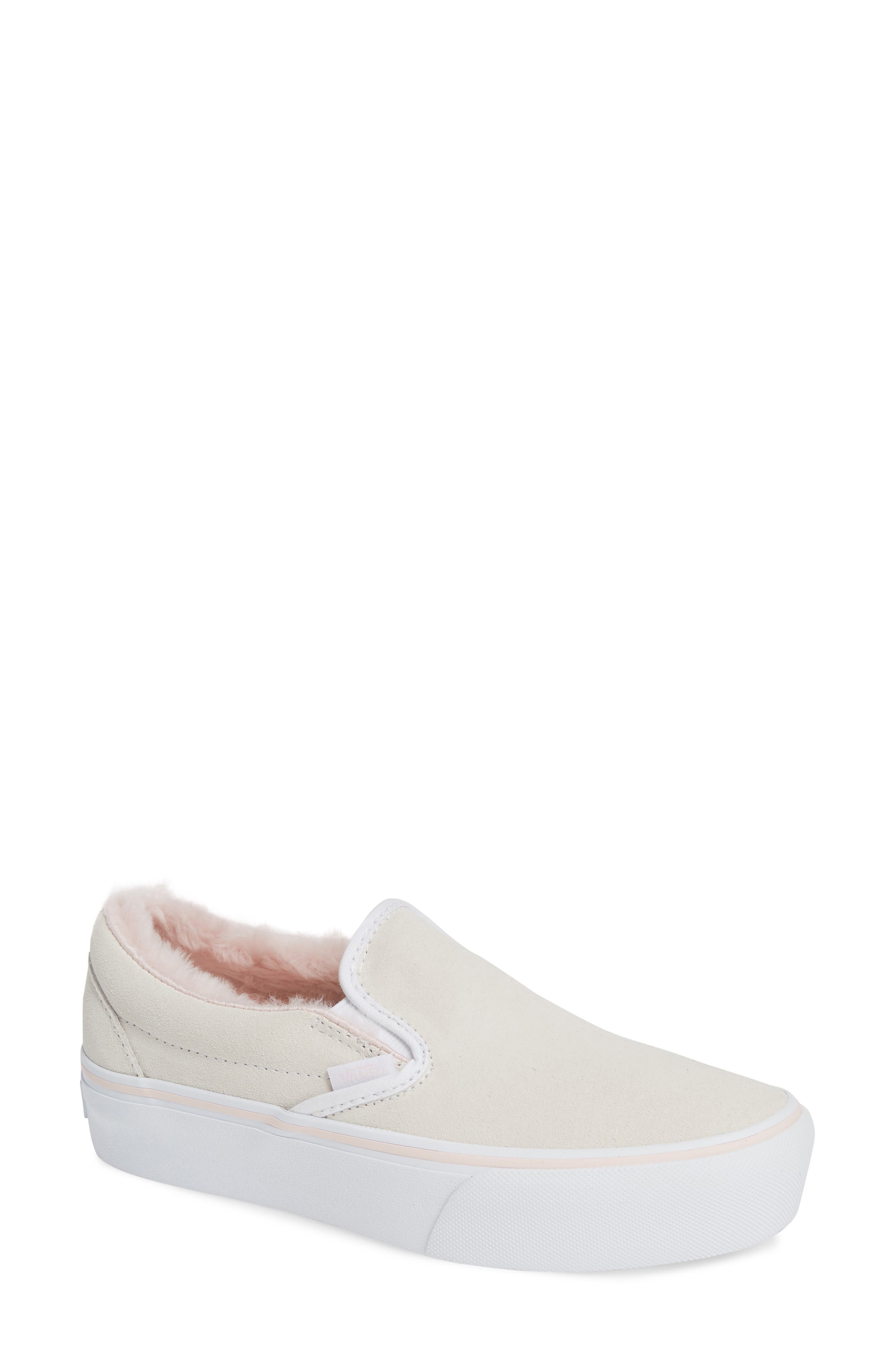 Classic Faux Fur Slip-On Platform Sneaker, Main, color, TRUE WHITE/ PINK