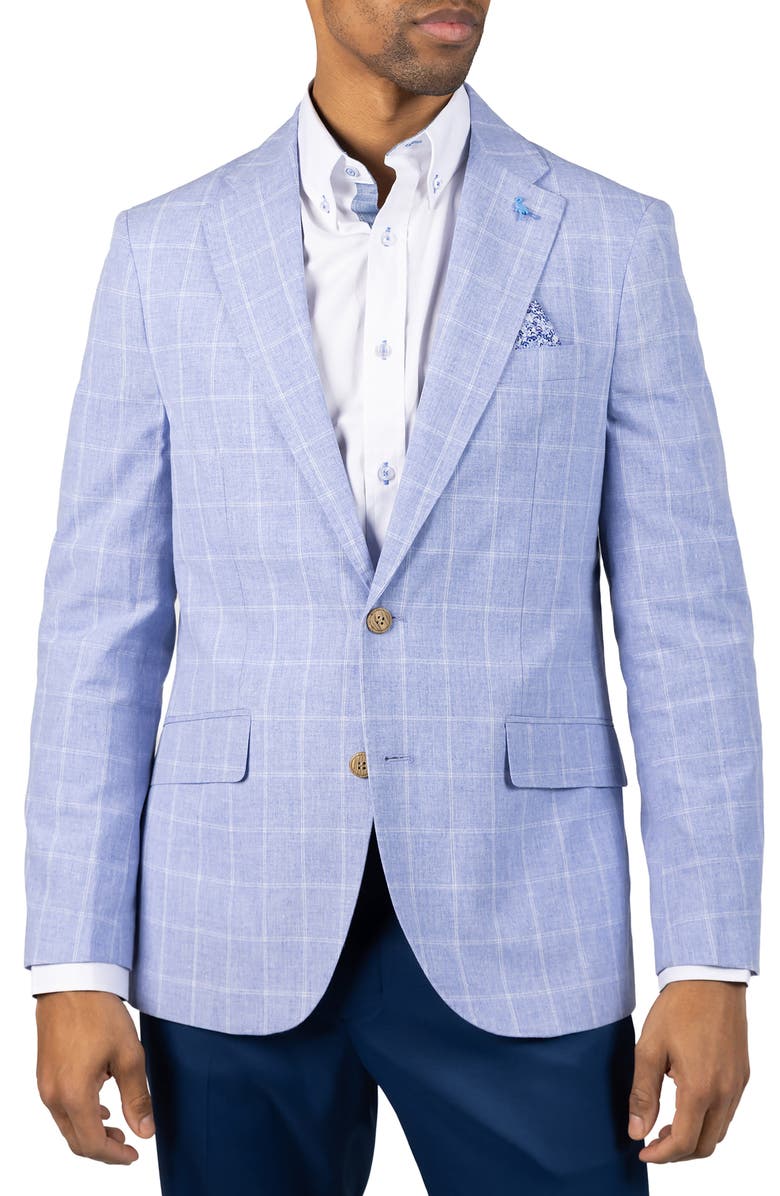 TailorByrd Mélange Yarn Dyed Windowpane Sport Coat, Main, color, Light Blue
