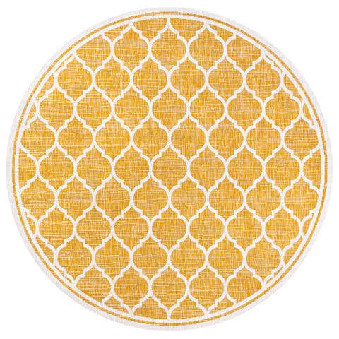 Trebol Moroccan Trellis Textured Weave Indoor/Outdoor Round Area Rug