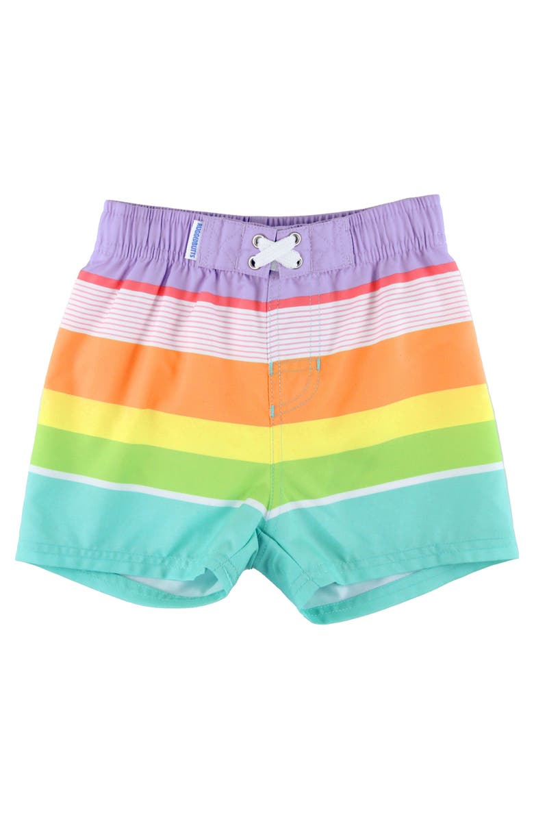 RuggedButts Boys UPF50+ Swim Trunks, Main, color, Island Rainbow Multi-Stripe