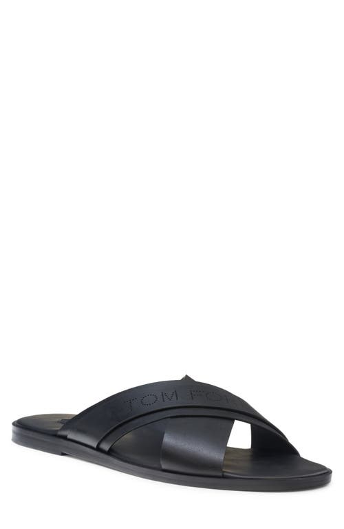Shop Tom Ford Preston Leather Slide Sandal In Black