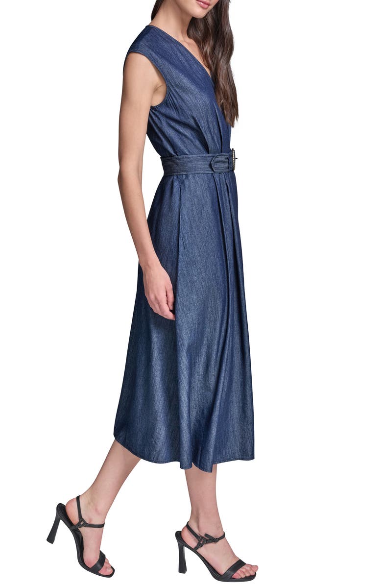 KARL LAGERFELD PARIS Denim Chambray Midi Dress, Alternate, color, Indigo