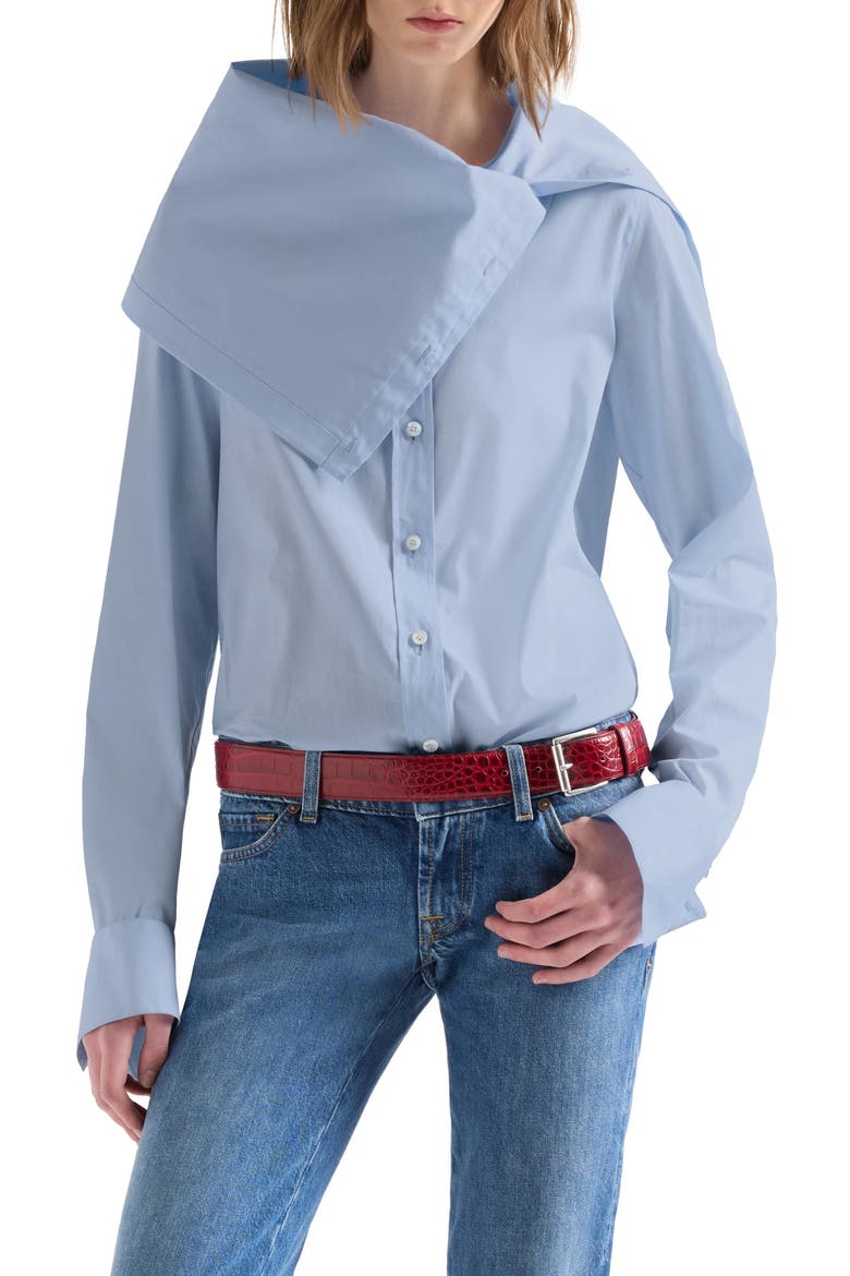 Asymmetrical Collar Cotton Poplin Shirt, Main, color, POPELINE SKY BL