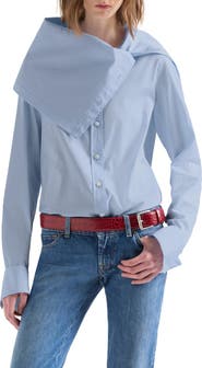 7 For All Mankind Asymmetrical Collar Cotton Poplin Shirt