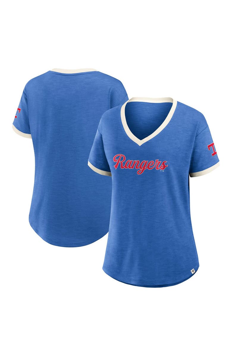 FANATICS Women's Fanatics Royal Texas Rangers Relaxed Fit Vintage Play Slub V-Neck Fashion Top, Main, color, Royal