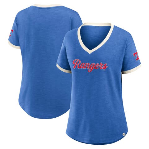 Women's Fanatics Royal Texas Rangers Relaxed Fit Vintage Play​ Slub V-Neck Fashion Top
