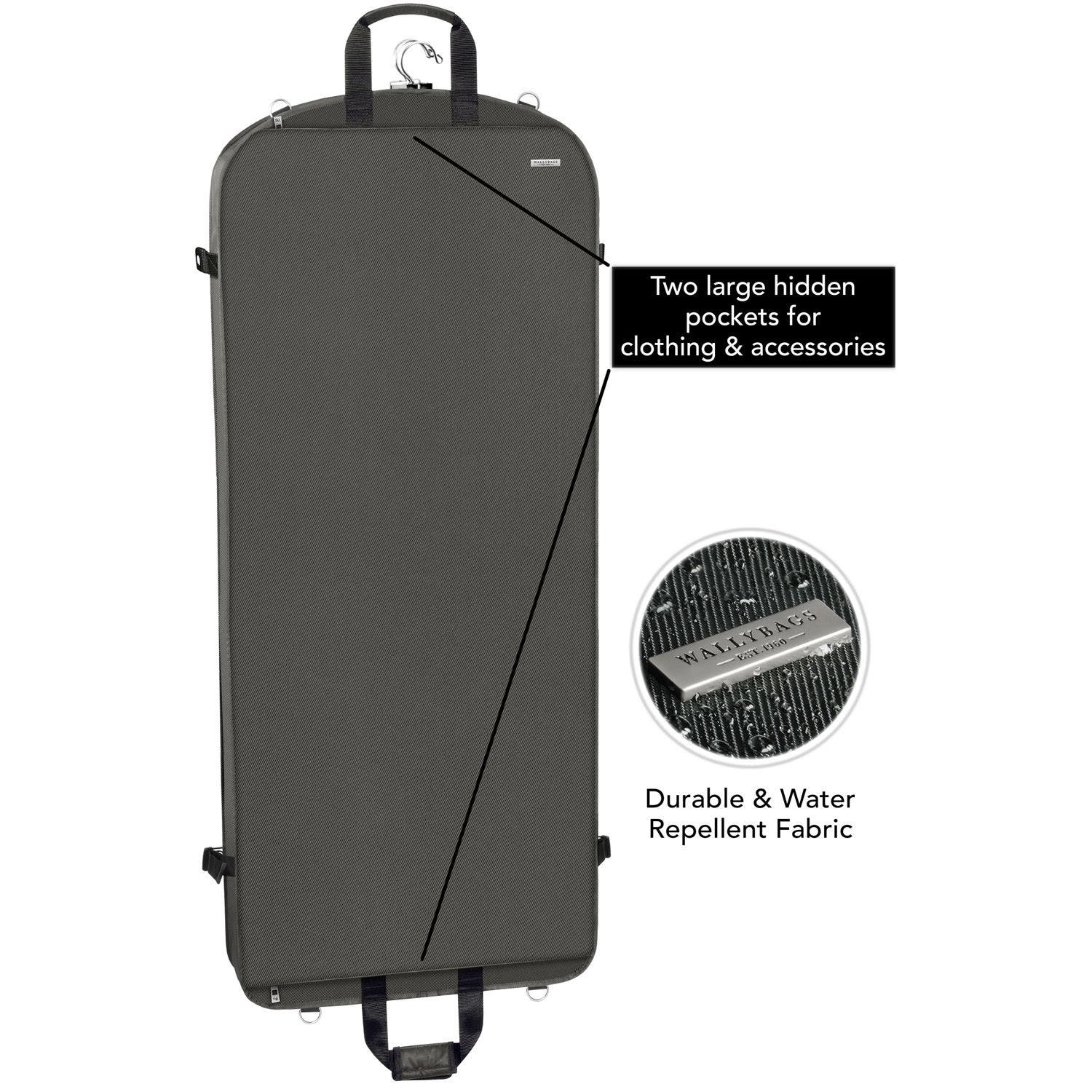 Wallybags 52" Premium Travel Garment Bag with shoulder strap and two large pockets, Alternate, color, Grey