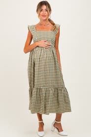 PinkBlush Gingham Ruffle Strap Midi Dress