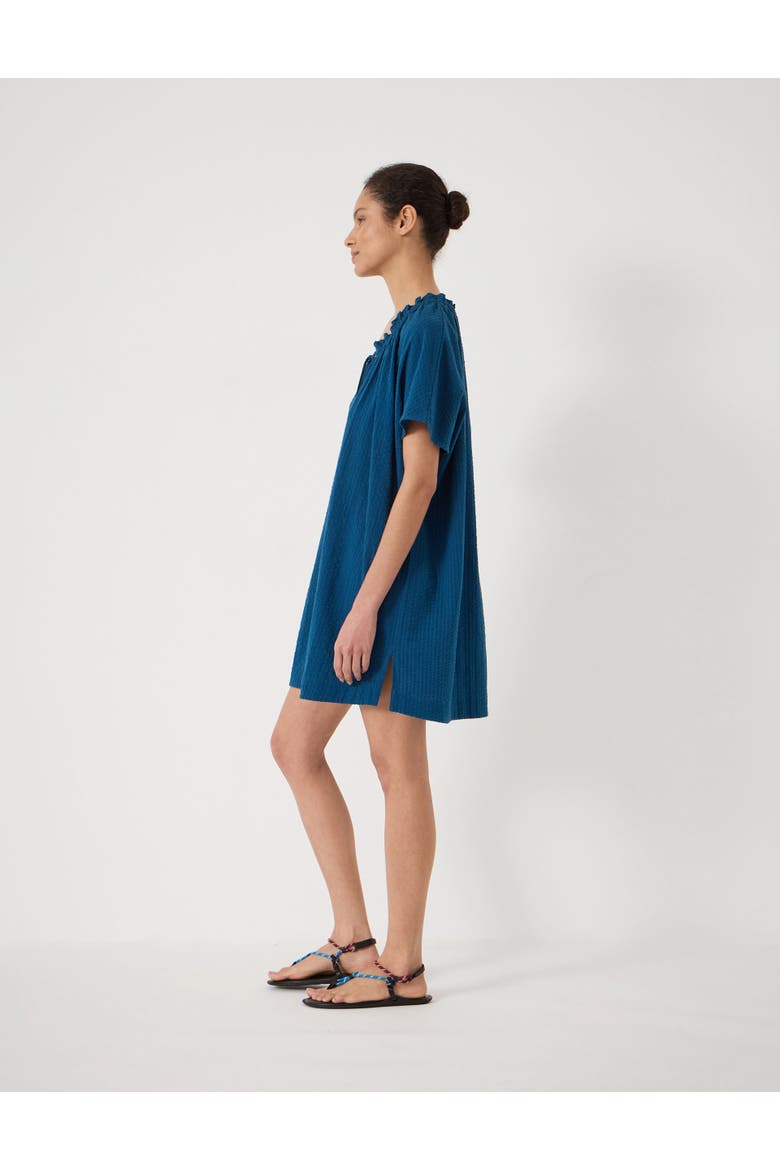 Tie Neck Short Sleeve Beach Mini Dress, Alternate, color, Mid Blue