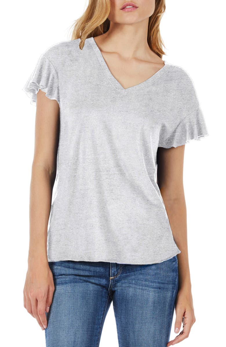 Michael Stars Ruffle Sleeve V-Neck Tee, Main, color, 