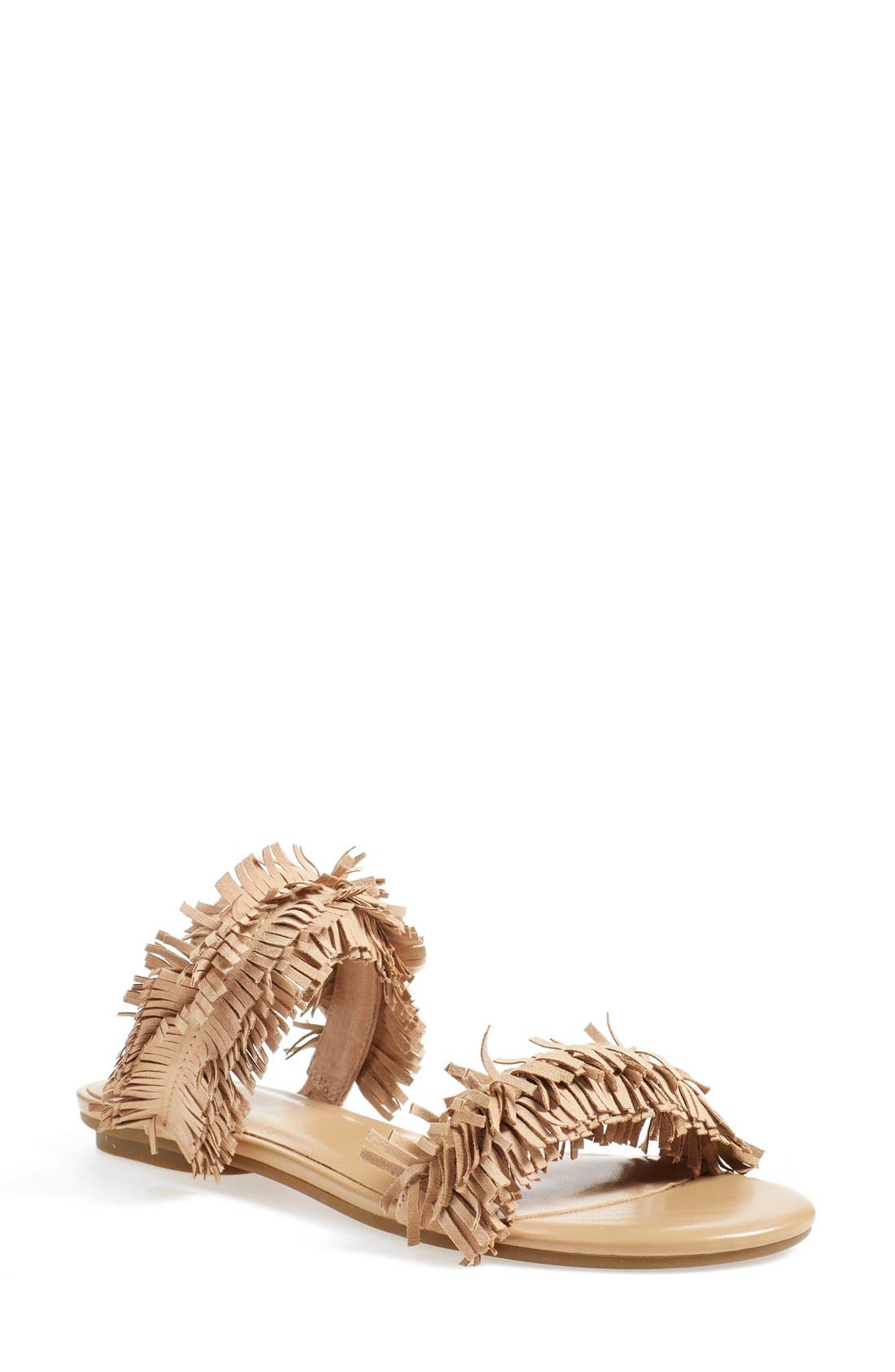 'Pippa' Fringe Slide Sandal, Main, color, BUFF KID SUEDE