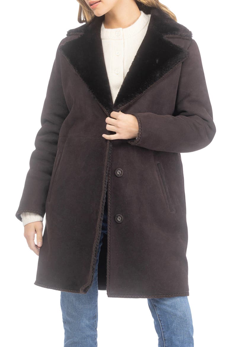 Genuine Shearling Stroller, Belt, Alternate, color, DARK BROWN