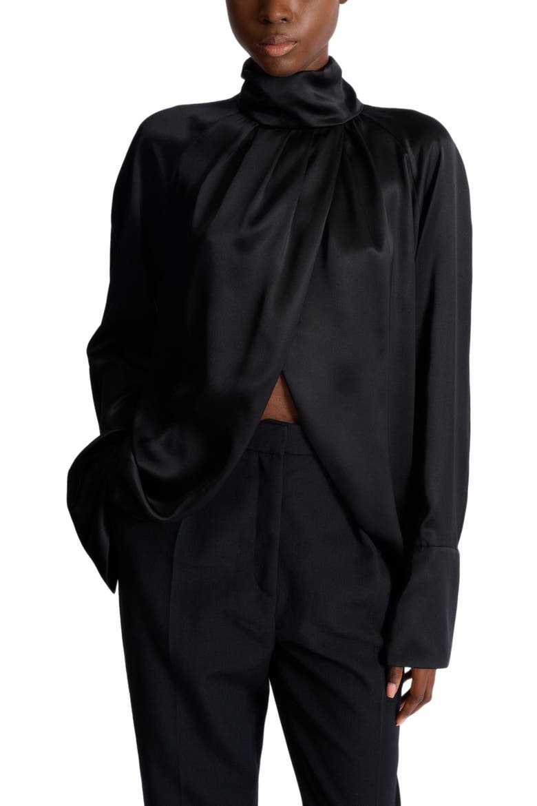 Draped silk blouse, Alternate, color, black