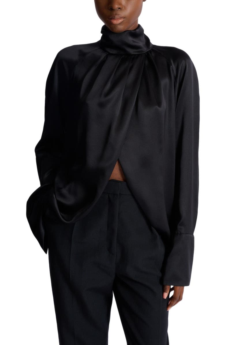Balmain Draped silk blouse, Alternate, color, Black