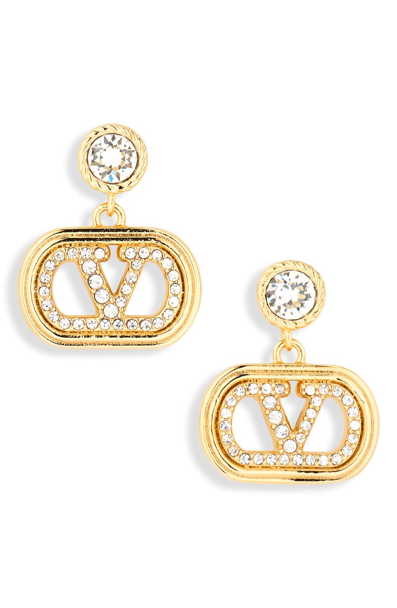 Valentino Garavani Ovalette Logo Drop Earrings, Main, color, Gold