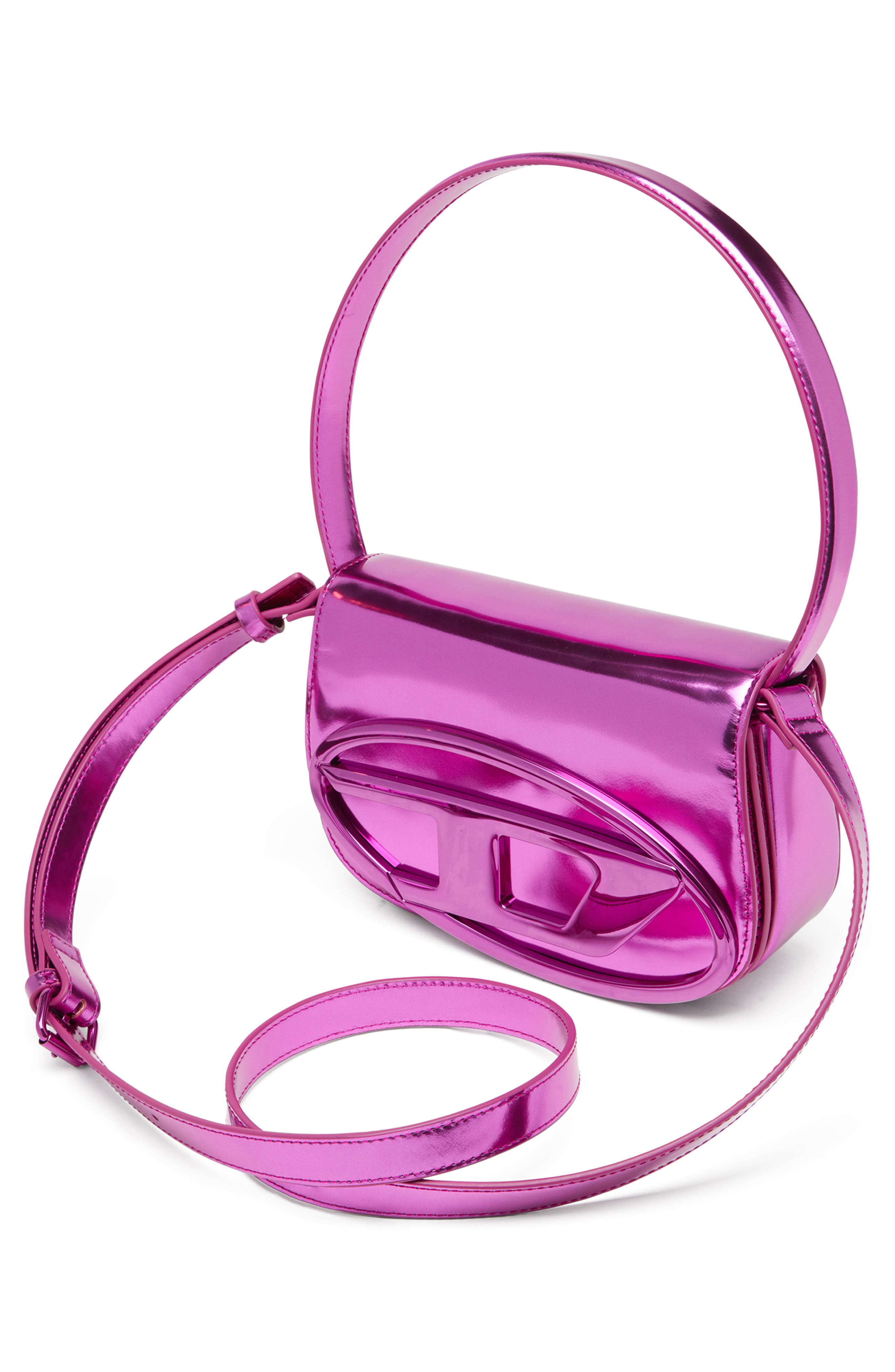DIESEL<sup>®</sup> Oval D Buckle Metallic Leather Shoulder Bag, Alternate, color, Fuschia