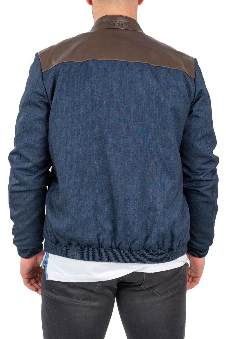 Mixed Media Leather Jacket, Alternate, color, BLUE