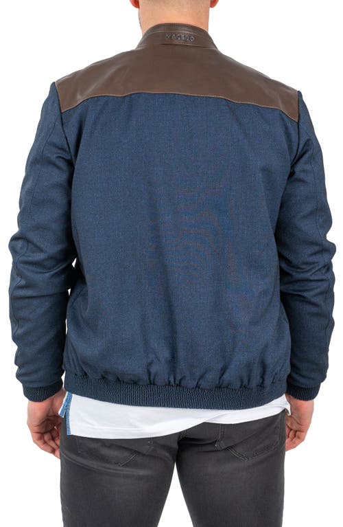 Maceoo Mixed Media Leather Jacket In Blue
