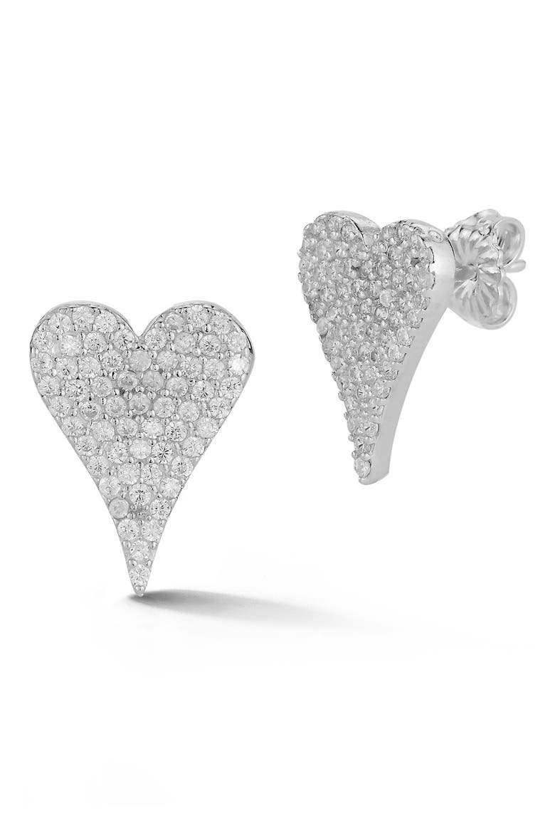 GLAZE JEWELRY Pavé CZ Heart Stud Earrings, Alternate, color, SILVER