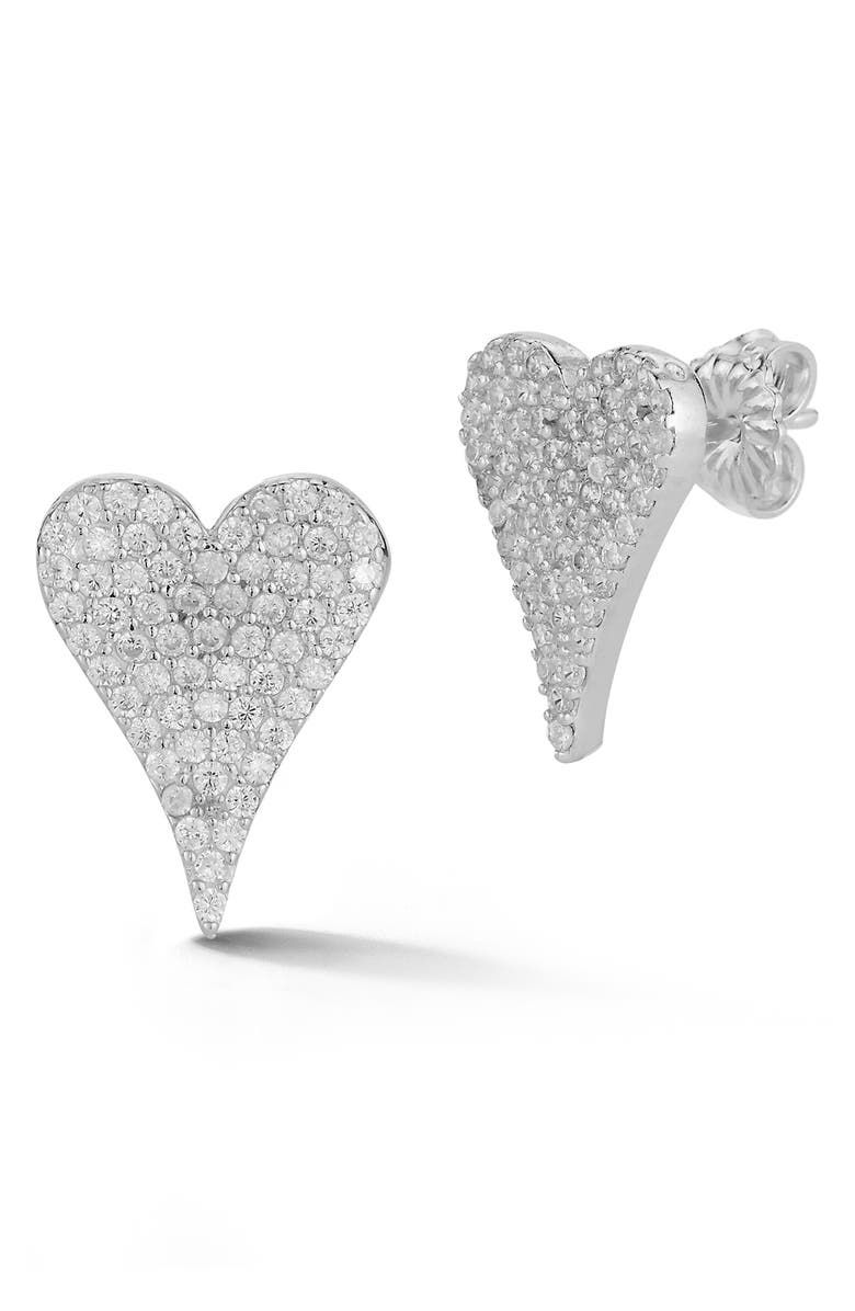 SPHERA MILANO GLAZE JEWELRY Pavé CZ Heart Stud Earrings, Alternate, color, Silver