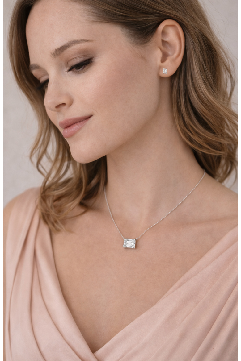 Valentina Moissanite 2 ct. Emerald Cut Pendant Necklace in Gold Vermeil, Alternate, color, Silver