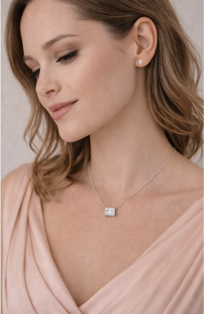 DLORIA Valentina Moissanite 2 ct. Emerald Cut Pendant Necklace in Gold Vermeil, Alternate, color, Silver