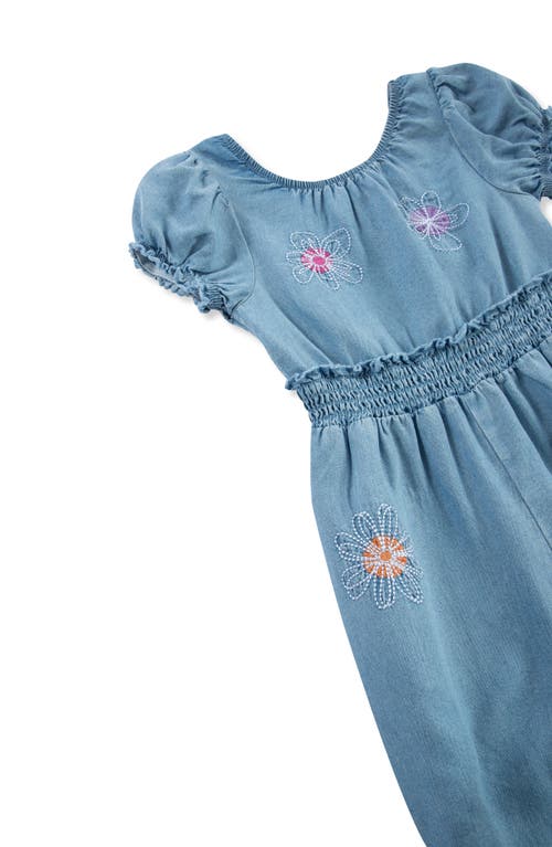 Peek Essentials Floral Embroidered Chambray Jumpsuit In Light Denim