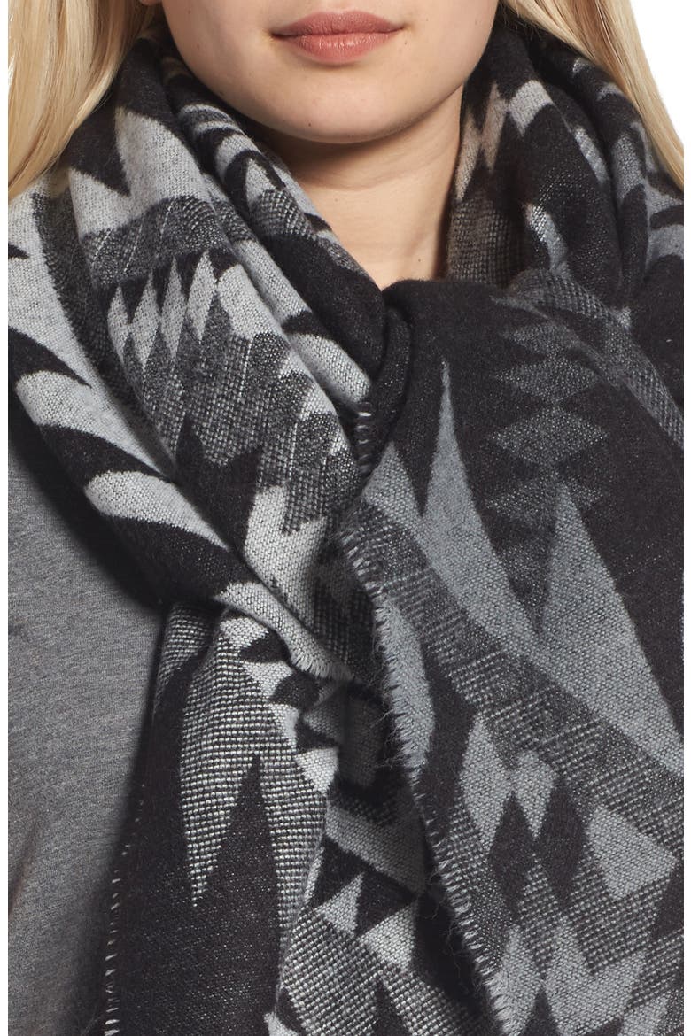 Geo Pattern Square Scarf, Alternate, color, BLACK