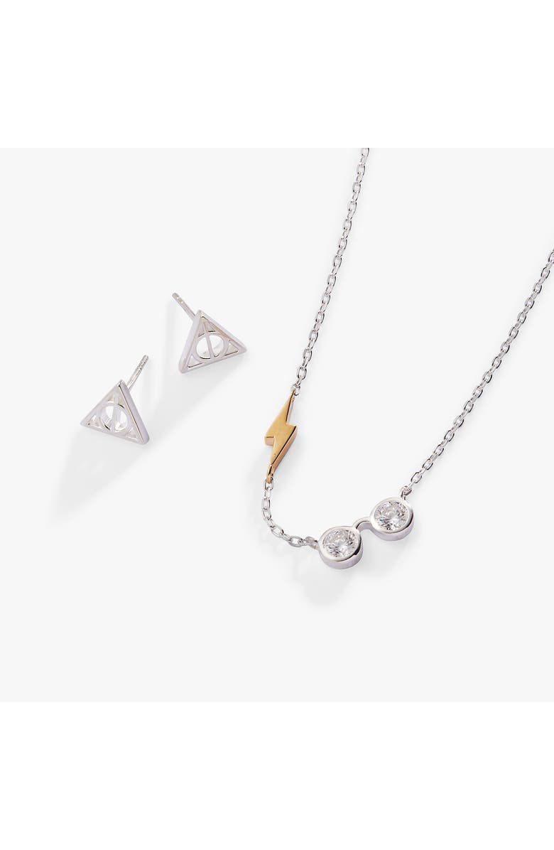 Alex and Ani Harry Potter Glasses and Deathly Hallows Necklace and Earring Set, Main, color, Silver