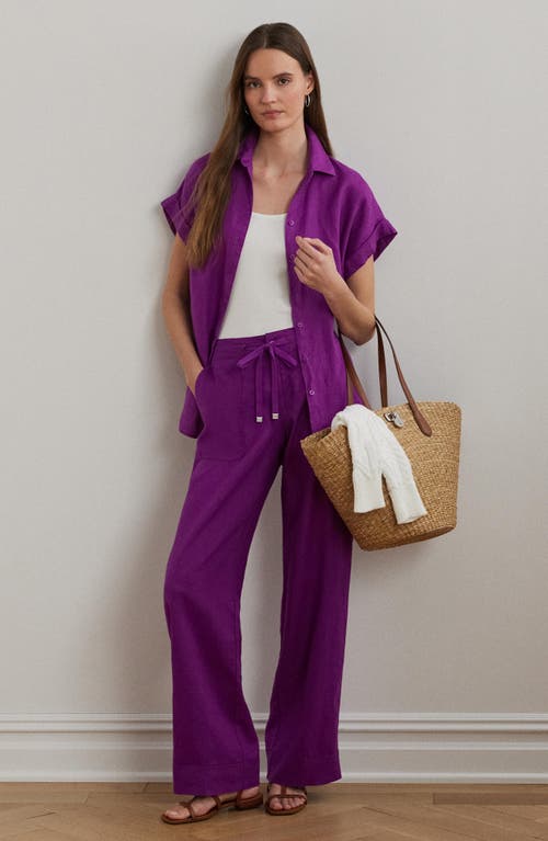 Ralph Lauren Plus Size Linen Wide-leg Pants In Purple