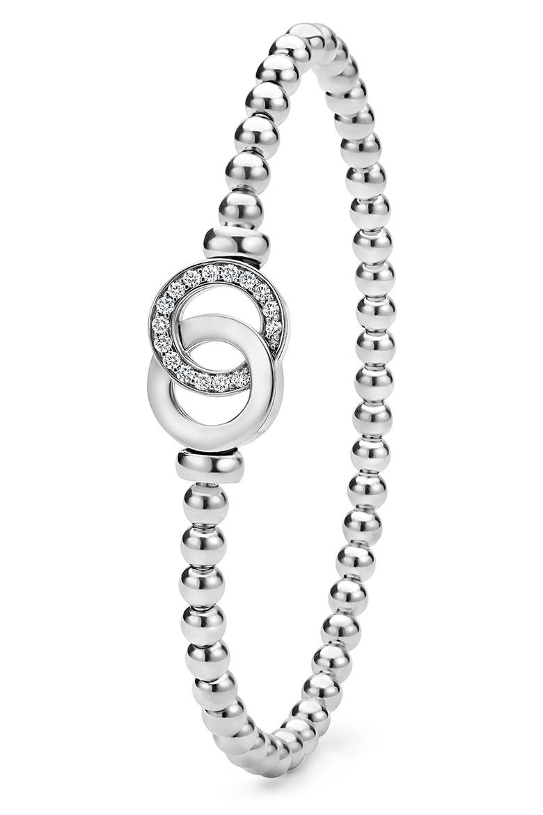 Signature Caviar Interlocking Diamond Stretch Bracelet, Alternate, color, SILVER