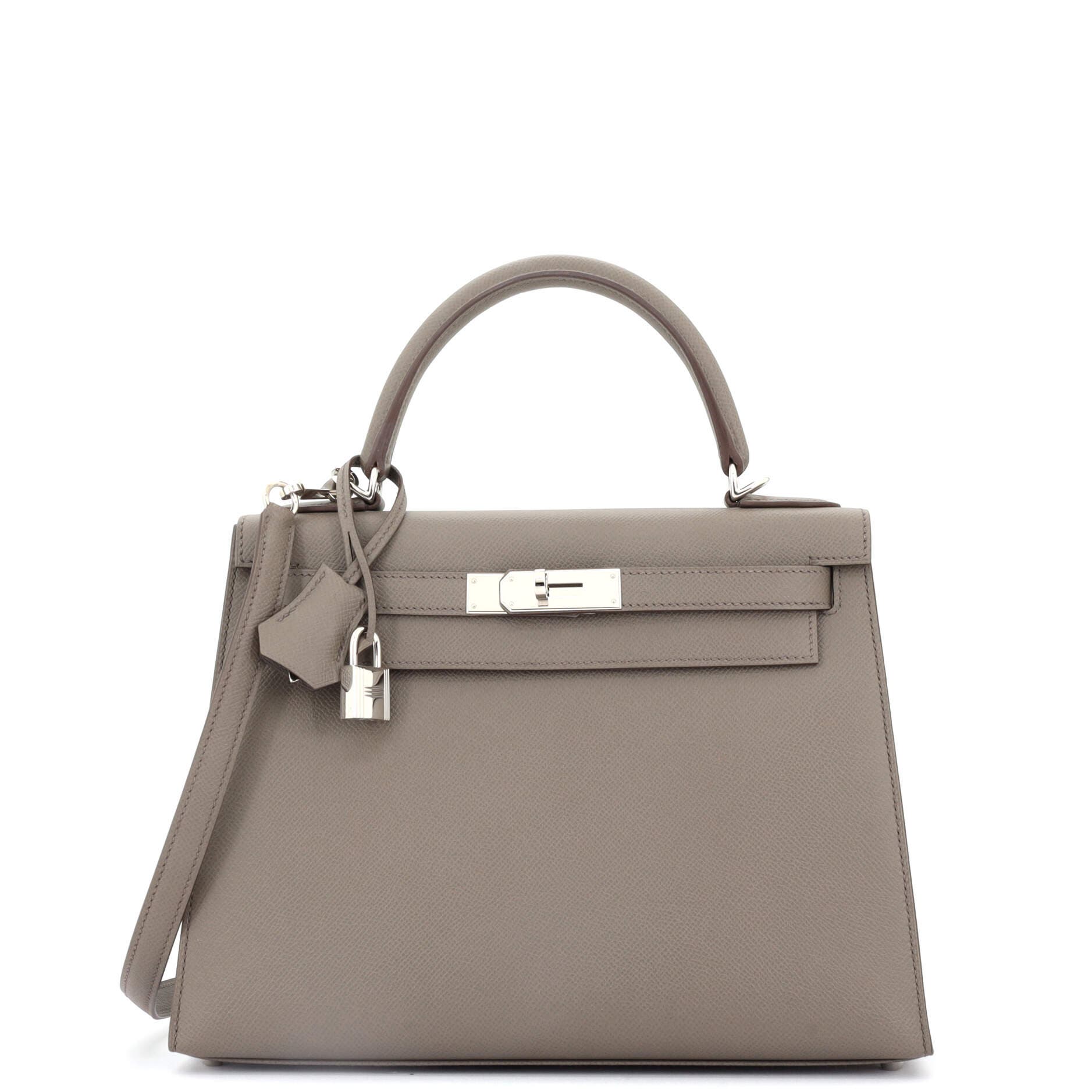 Pre-Owned Hermes Kelly Handbag Grey Epsom with Palladium Hardware 28, Main, color, 