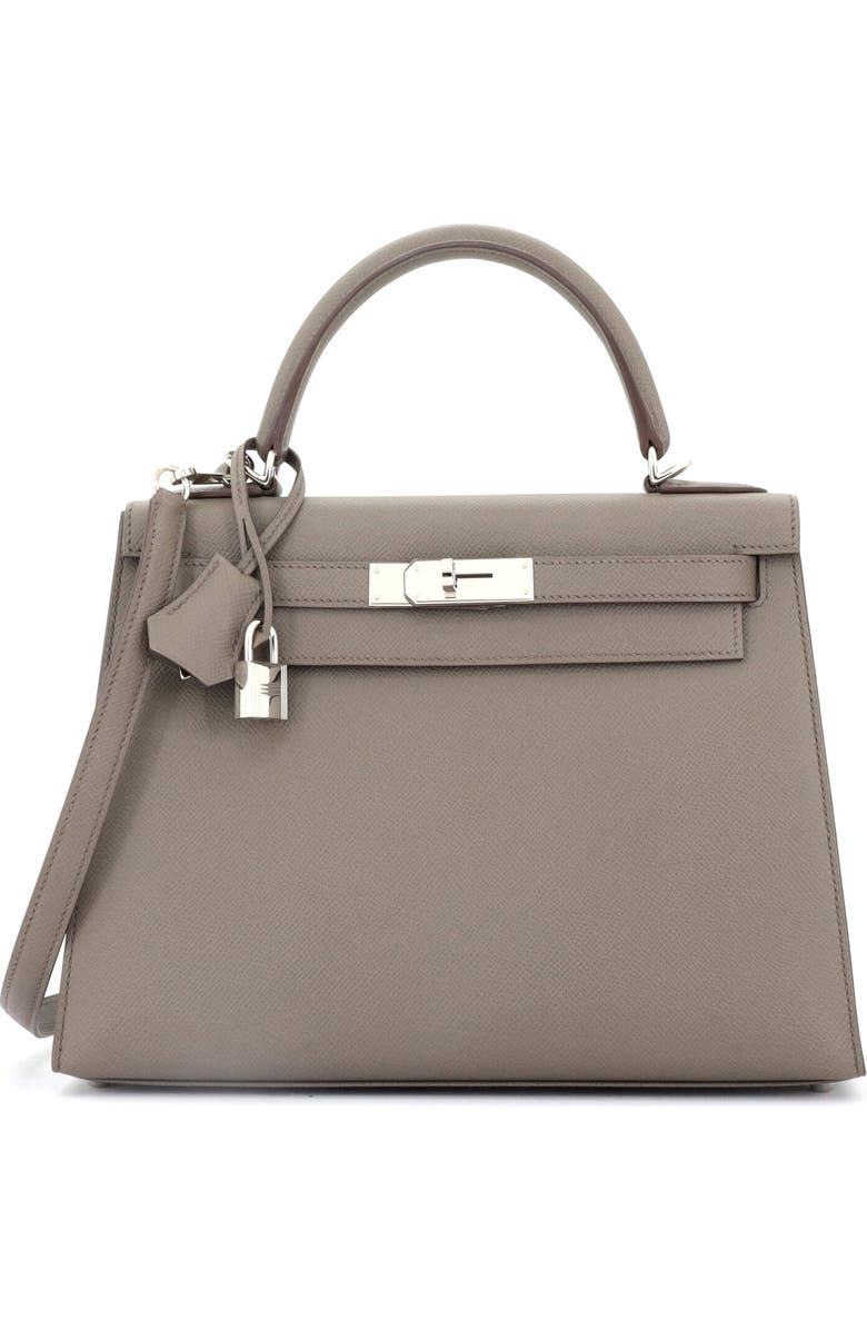 Pre-Owned Hermes Kelly Handbag Grey Epsom with Palladium Hardware 28, Main, color,