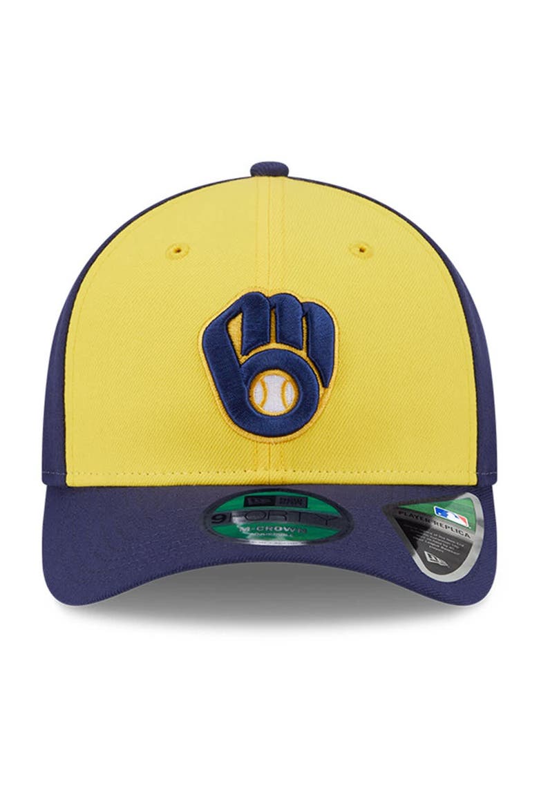 Men's New Era  Gold/Navy Milwaukee Brewers Player Replica 9FORTY Adjustable Hat, Alternate, color, Gold
