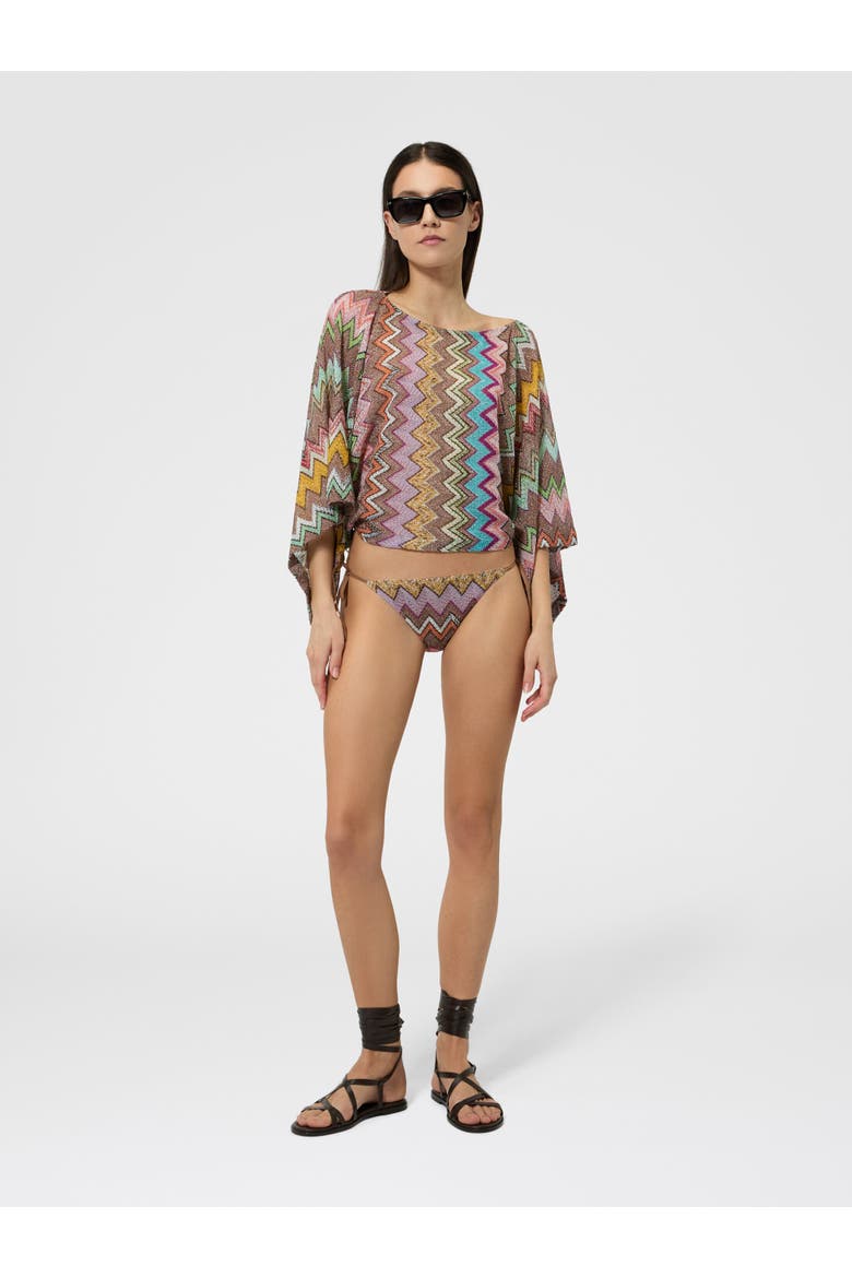 Long-sleeved Top In Lamé Viscose With Macro Zigzag Pattern, Alternate, color, Black & Multicoloured