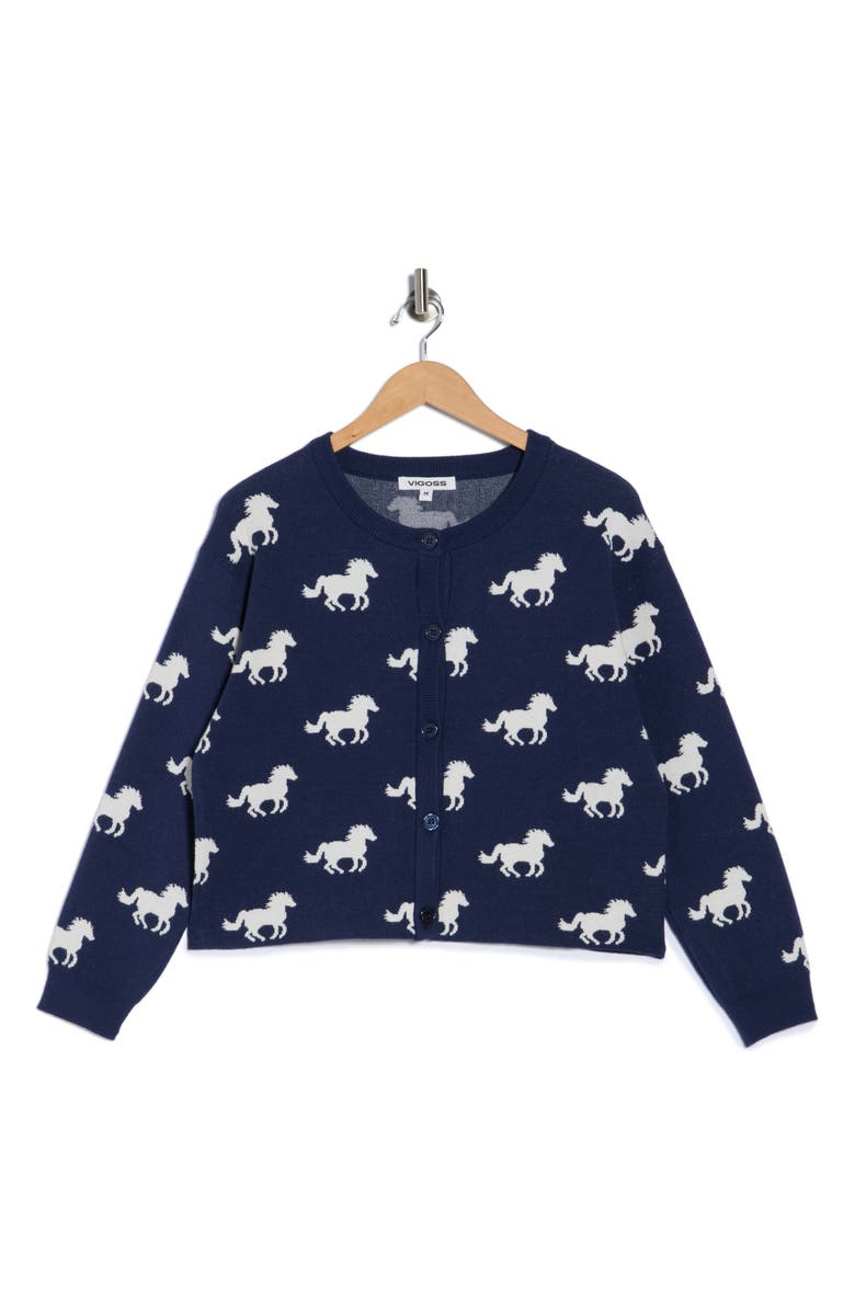 Vigoss Horse Cardigan, Alternate, color, Navy