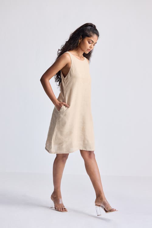 Reistor Hemp Short Dress With Back Embroidered Lace Detail In Neutral
