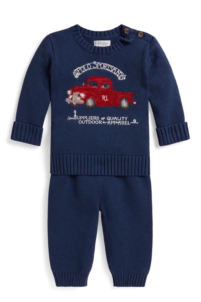 Kids' Truck Cotton Sweater and Pants 2-Piece Set, Main, color, RUSTIC NAVY MULTI