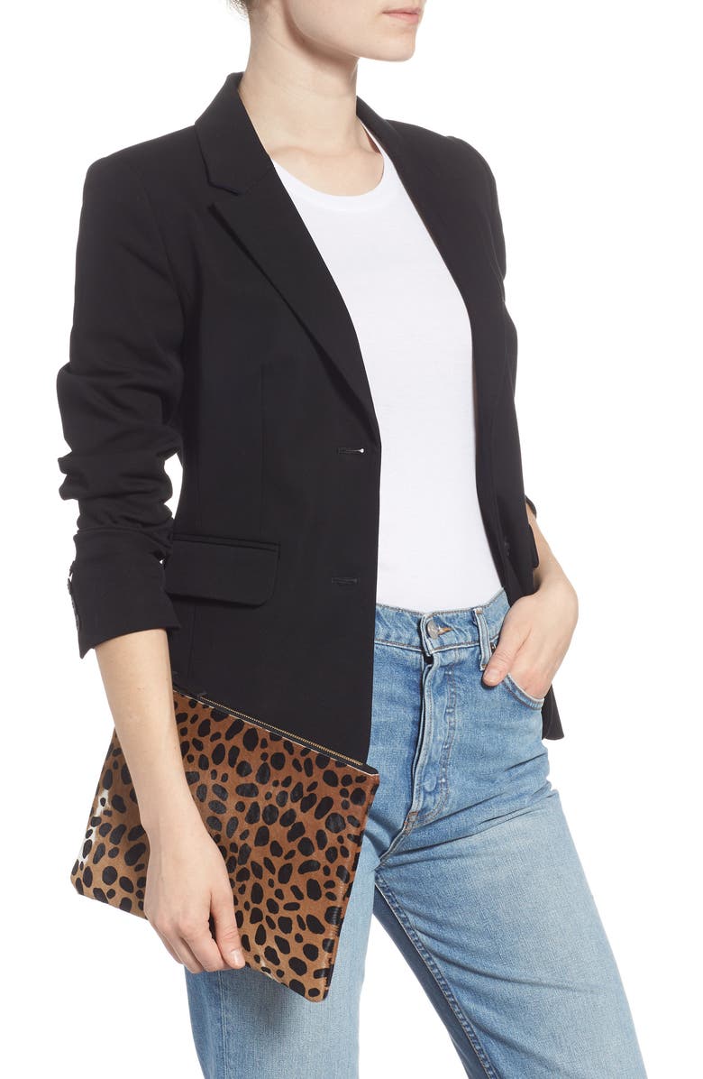 Clare V. Leopard Print Genuine Calf Hair Clutch, Alternate, color,