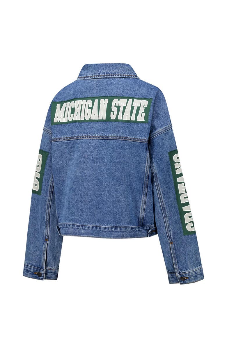 G-III 4HER BY CARL BANKS Women's G-III 4Her by Carl Banks Denim Michigan State Spartans Game Ball Patches and Studs Full-Button Jacket, Alternate, color, Denim