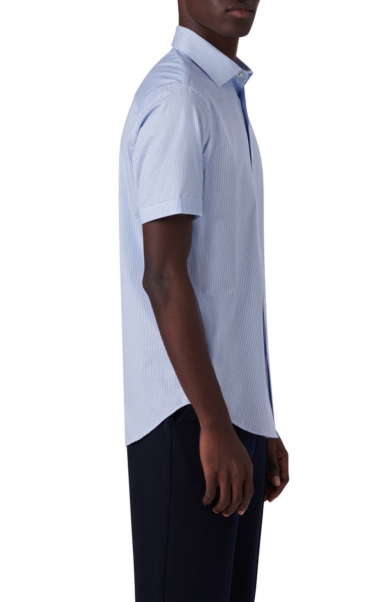 Bugatchi Miles OoohCotton<sup>®</sup> Abstract Print Short Sleeve Button-Up Shirt, Alternate, color, Sky
