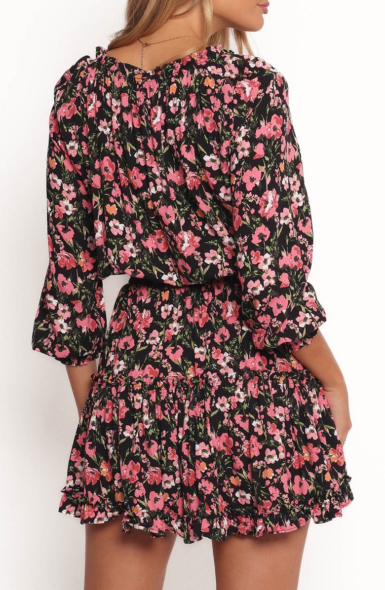 Petal & Pup Kealan Floral Smocked Waist Tiered Minidress, Alternate, color, Black Floral