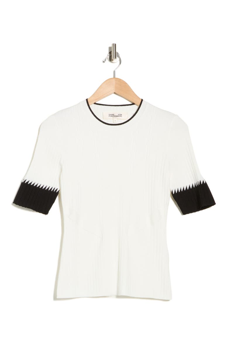 Medora Cable & Rib Knit Crewneck Sweater, Alternate, color, BLK/IVORY