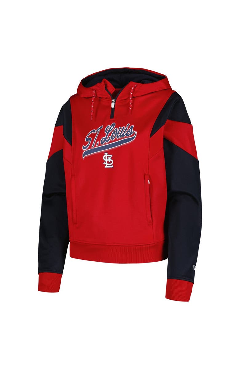 New Era Women's New Era Red St. Louis Cardinals Color Block Fleece Quarter-Zip Hoodie, Alternate, color, Red