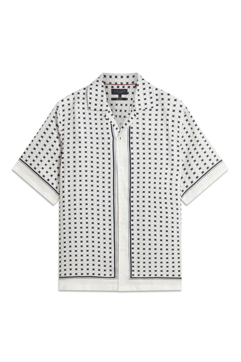 Ferran Geometric Print Cotton & Linen Camp Shirt, Alternate, color, ECRU