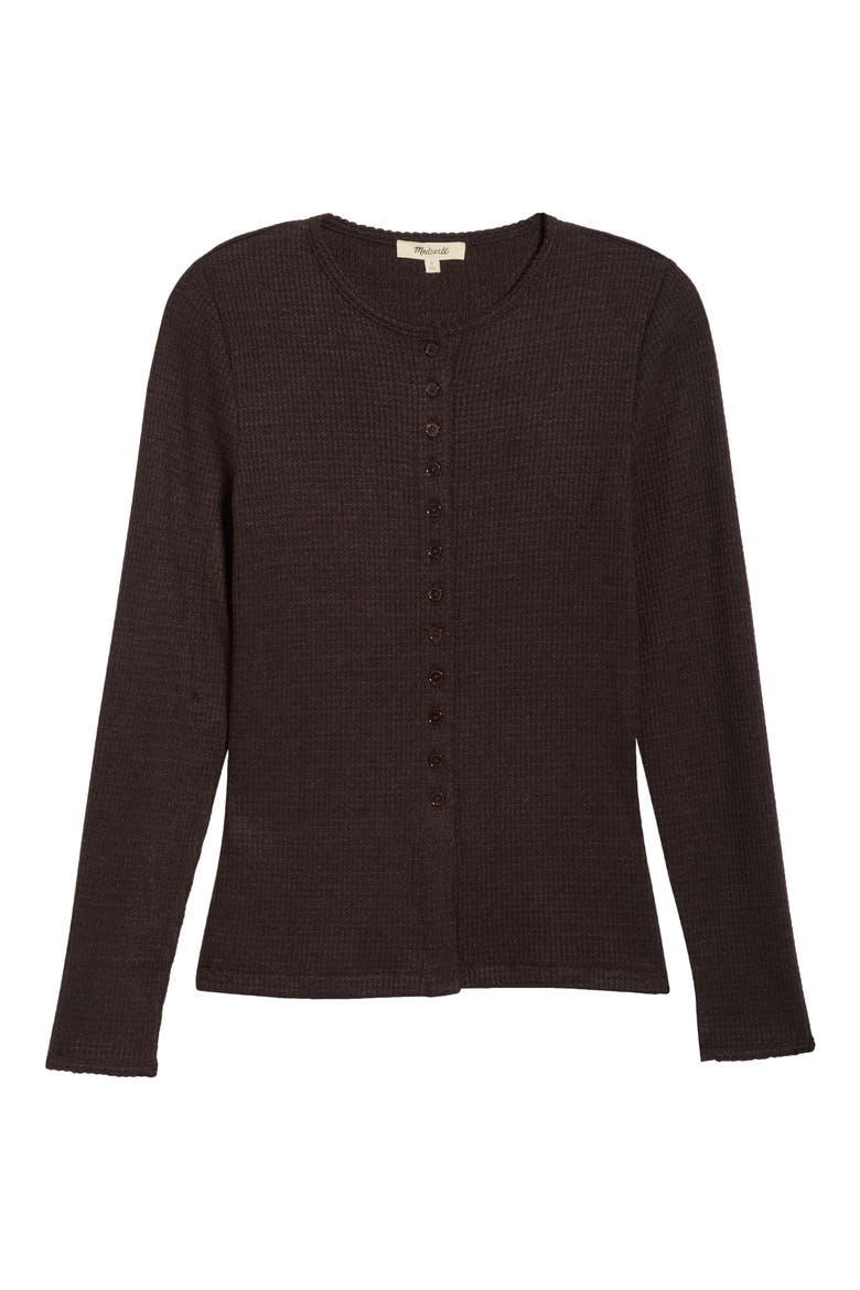 Waffle Knit Cutaway Crewneck Cardigan, Alternate, color, MOLASSES