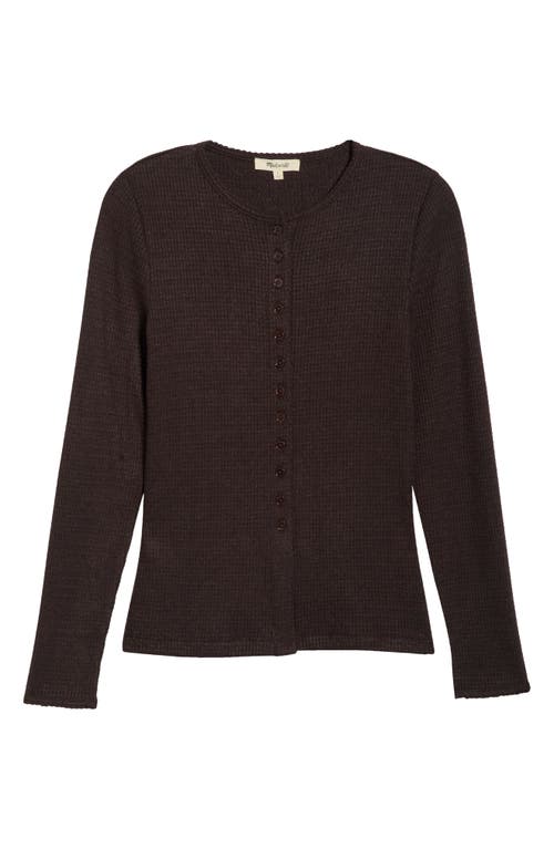 Madewell Waffle Knit Cutaway Crewneck Cardigan In Brown