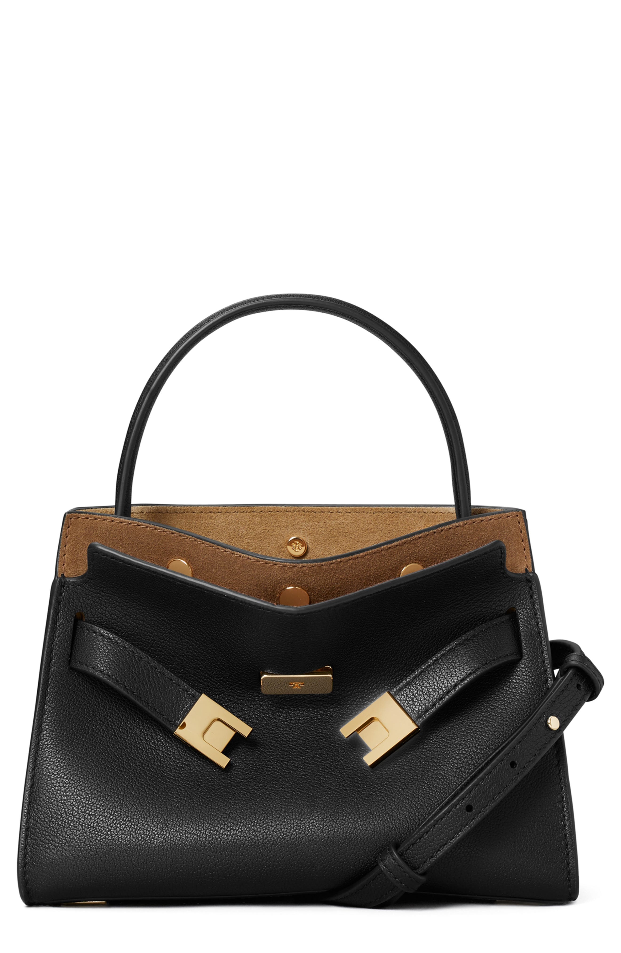 Petite Lee Radziwill Leather Double Bag, Main, color, BLACK