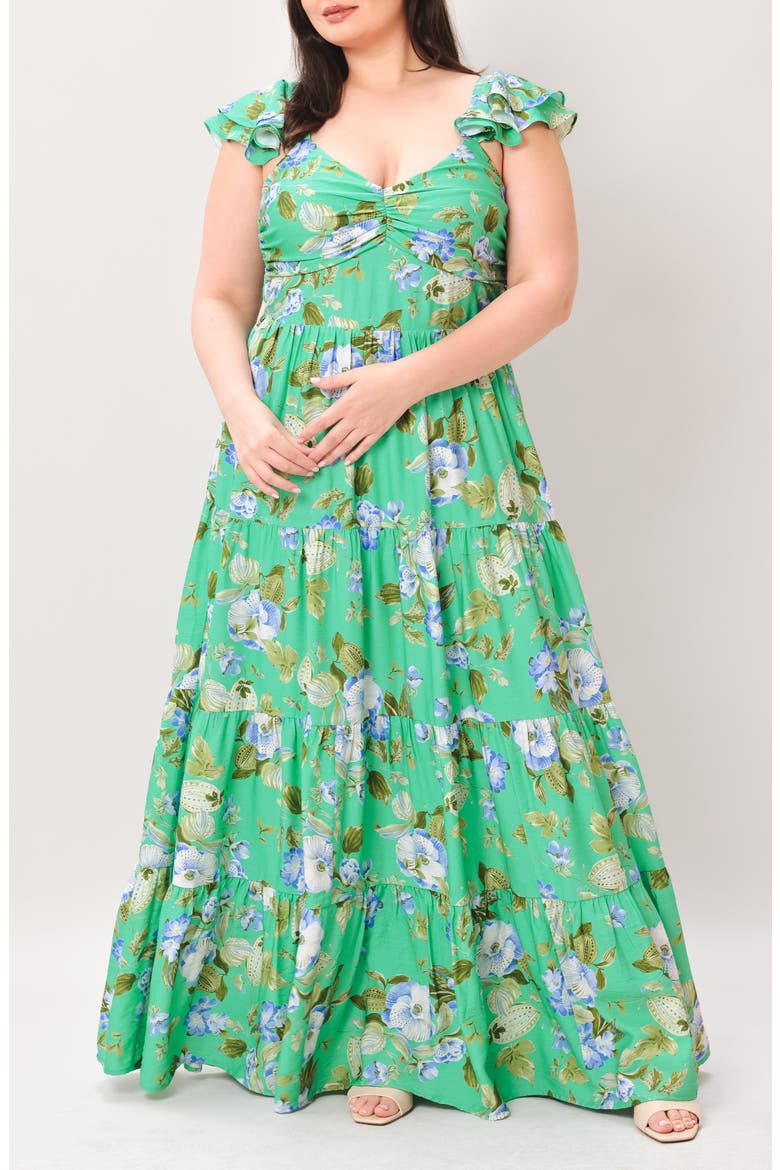 Printed Maxi Dress, Main, color, TEAL